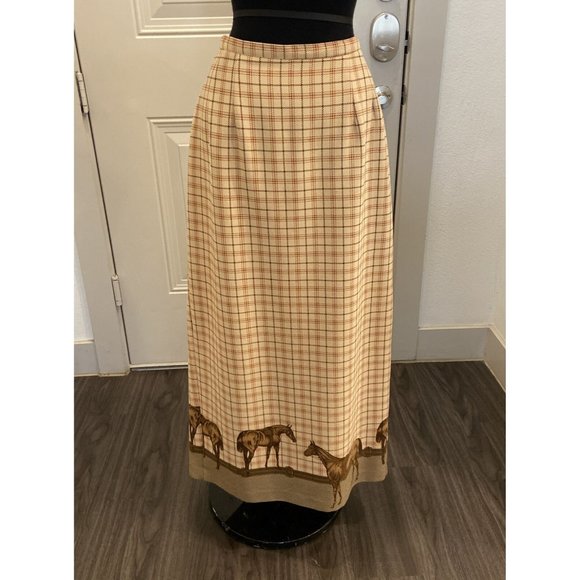 Plaid Western Horse-Themed Beige Maxi Skirt by Intriguing Threads, Est. Size 10 - Picture 1 of 11